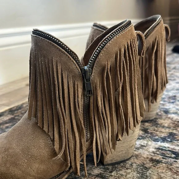 Fringe Suede Ankle Boots - Brown - Picture 2 of 3